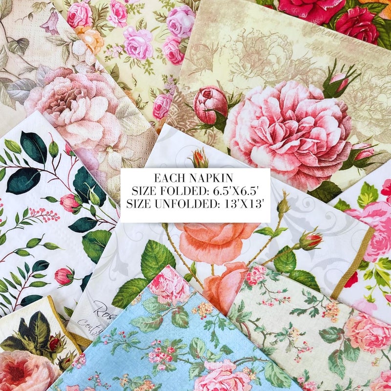 Keep Unique Mystery Pack Decoupage Paper Napkins, 20-ct Assorted Surprise Napkins, Decorative Napkins Roses Floral Flowers for Art Craft Junk Journal, 20 Different Designs - Image 4